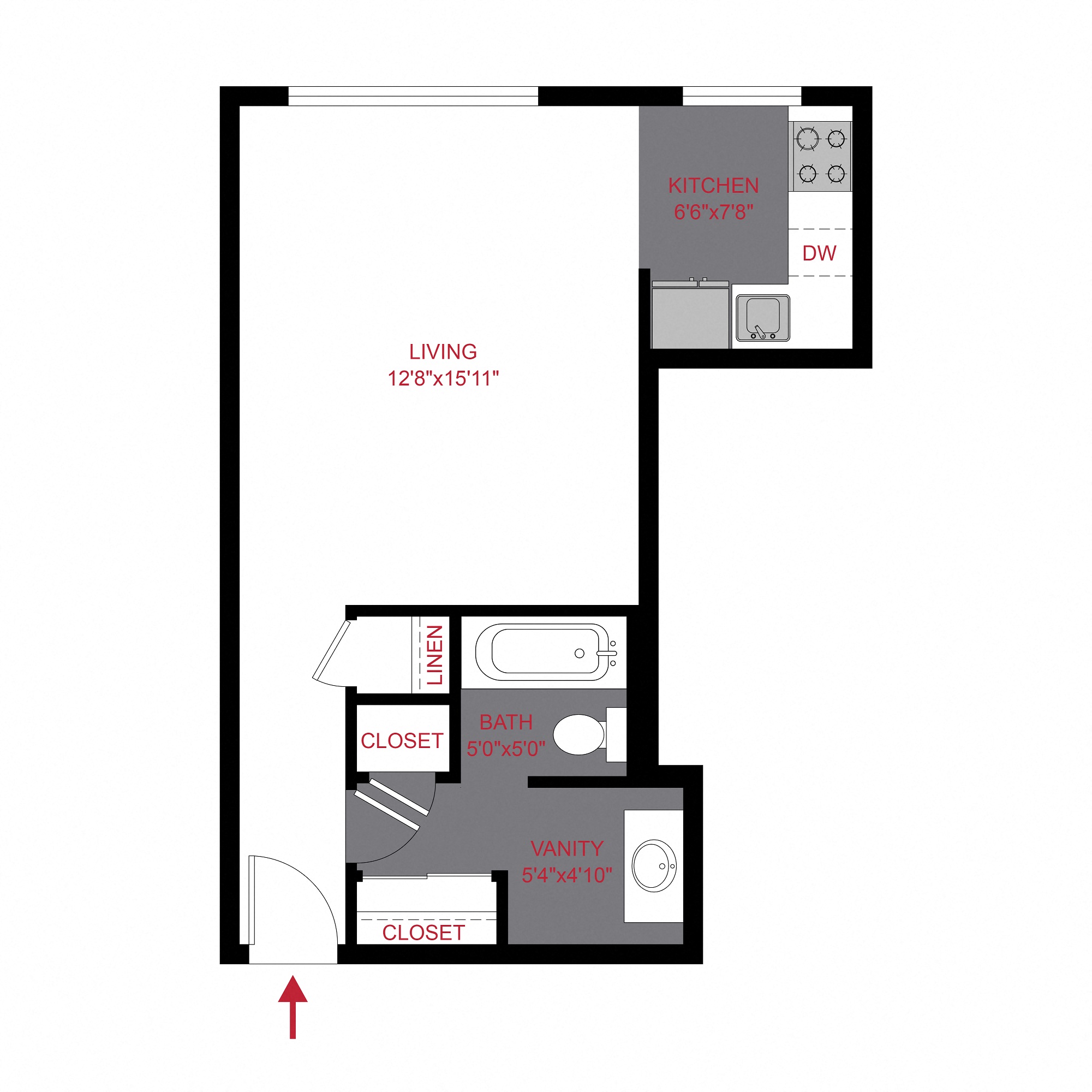 Floor plan for studio, 1 bath, 400 sqft